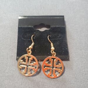 Gold Tone, Designer Logo Earrings